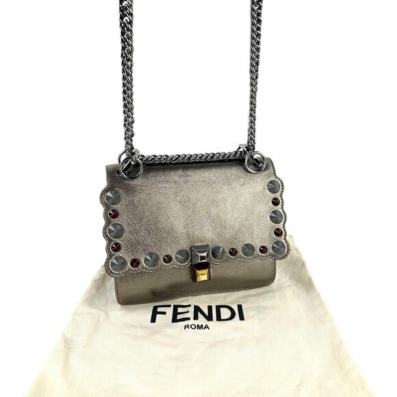 Fendi Mini Kan Studded Metallic Leather Chain Shoulder Bag - Picture 4 of 10